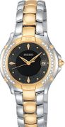 Seiko Ladies' Diamond Stainless & Gold Tone Black Dial SXDB08
