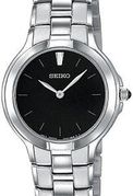 Seiko Ladies'  Stainless Steel  Black Dial  Cabochon Crown SFQ833