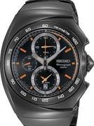 Seiko Men's Alarm Chronograph Orange Accents Tachymeter SNAB45