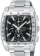 Seiko Men's Alarm Chronograph Square Case Stainless Black Dial  SNAC25