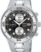 Seiko Men's Alarm Chronograph Stainless Black Dial  SNAC35