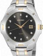 Seiko Men's Diamond Black Dial Two Tone SGEE64