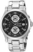 Seiko Men's Premier Alarm Chronograph Black Dial SNA585