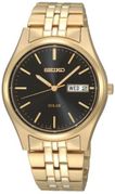 SNE044   Seiko Men's SNE044 Gold Tone Solar Black Dial Watch