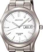 Seiko Men's Titanium Day Date White Face SGG705