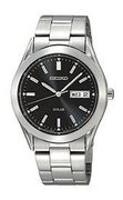 Seiko SNE039 Mens Watch Stainless Steel Solar Bracelet Black Dial