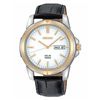 Seiko SNE104 Mens Watch Two Tone Solar Quartz White Dial Leather Strap