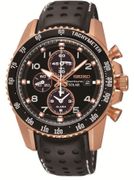 Seiko Solar Chronograph Black Dial Leather Strap Men's Watch SSC274