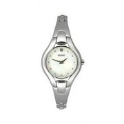 Seiko Women's Diamond Silver-Tone Mother of Pearl Dial Dress SUJF85