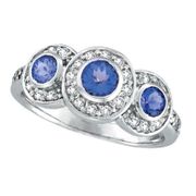 Three Stone Bezel Tanzanite and Diamond Ring