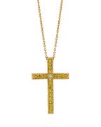 Yellow & white diamond cross necklace