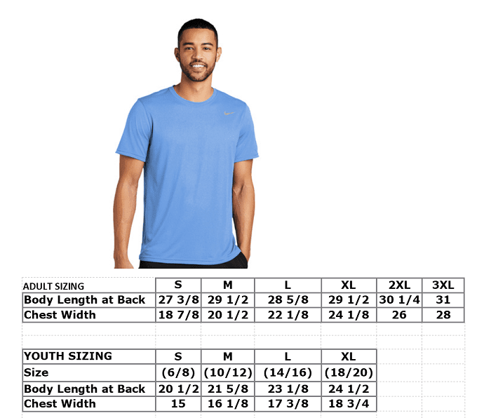 nike dri fit t shirt size chart