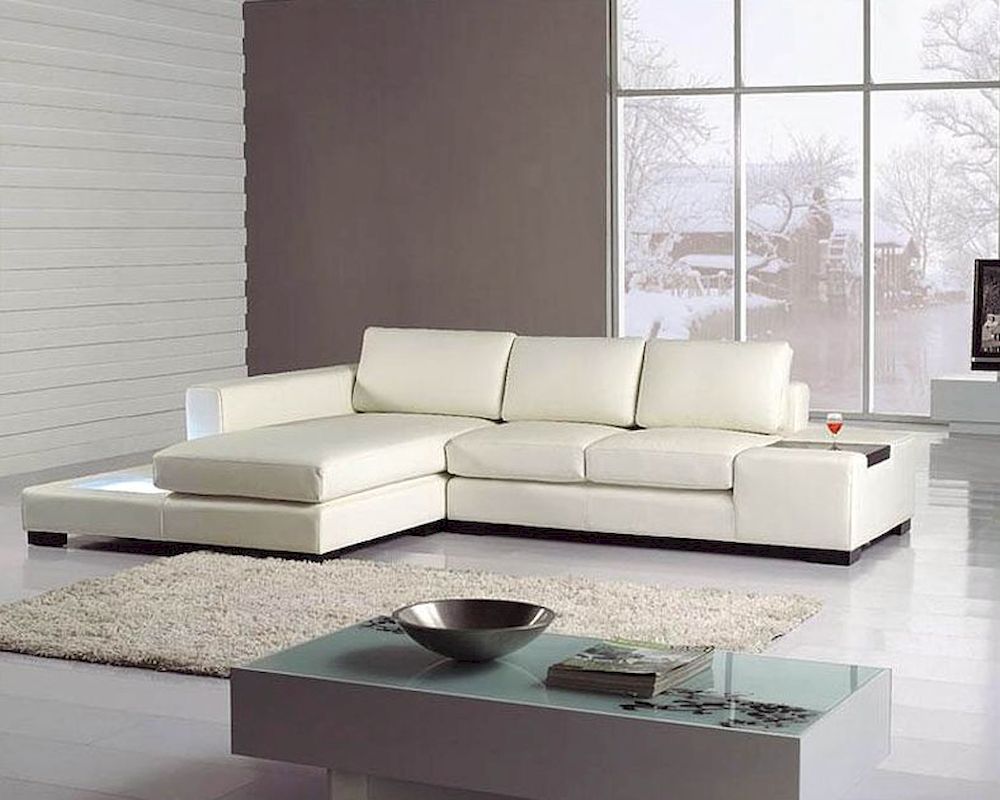 2pc White Leather Sectional Sofa Set 44LT35MINIWHL
