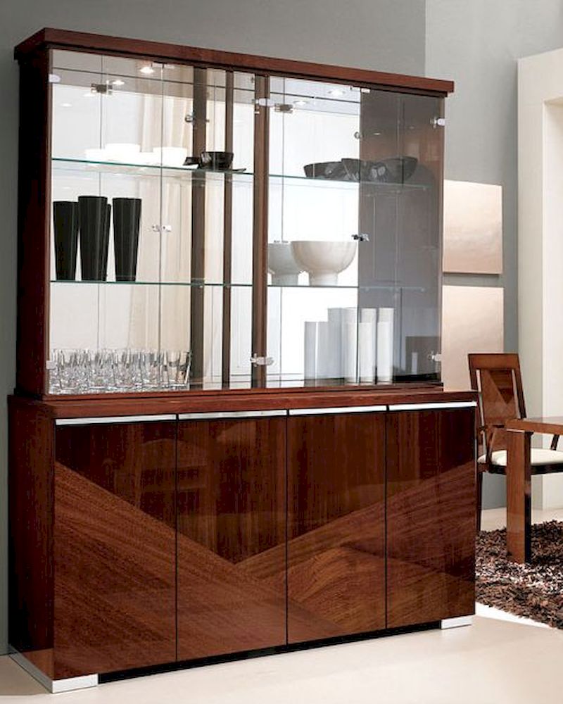 4 Door China Cabinet in High Gloss Walnut Finish 33D68
