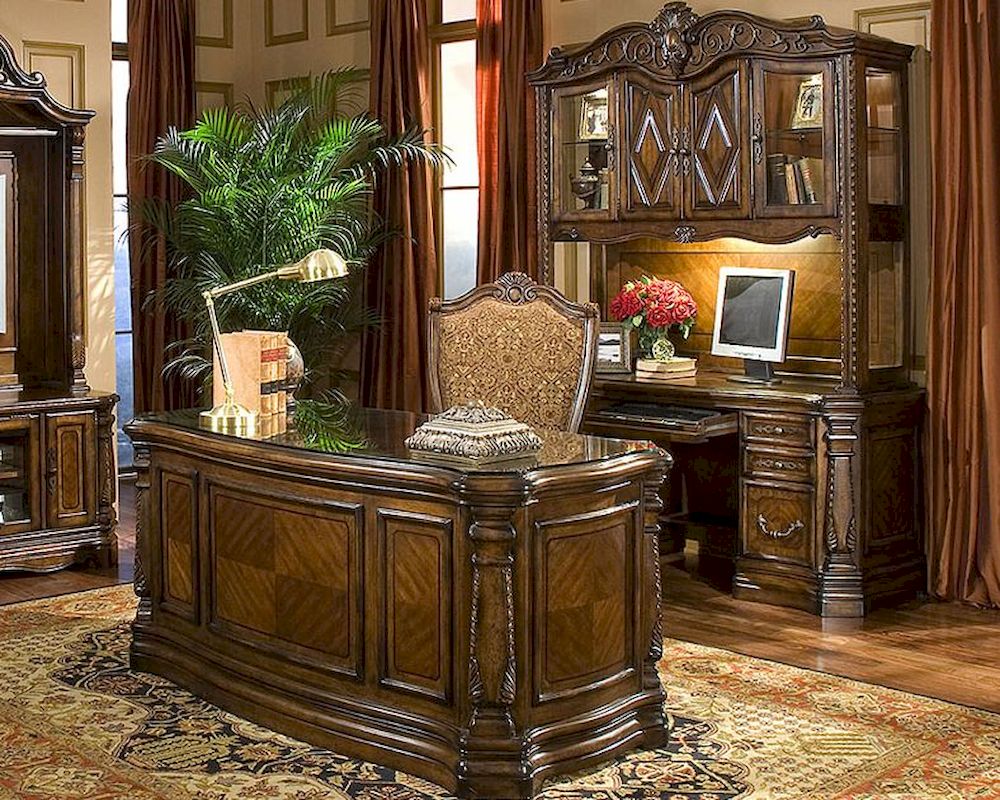 AICO Home Office Set Windsor Court in Honey Walnut AI-7020