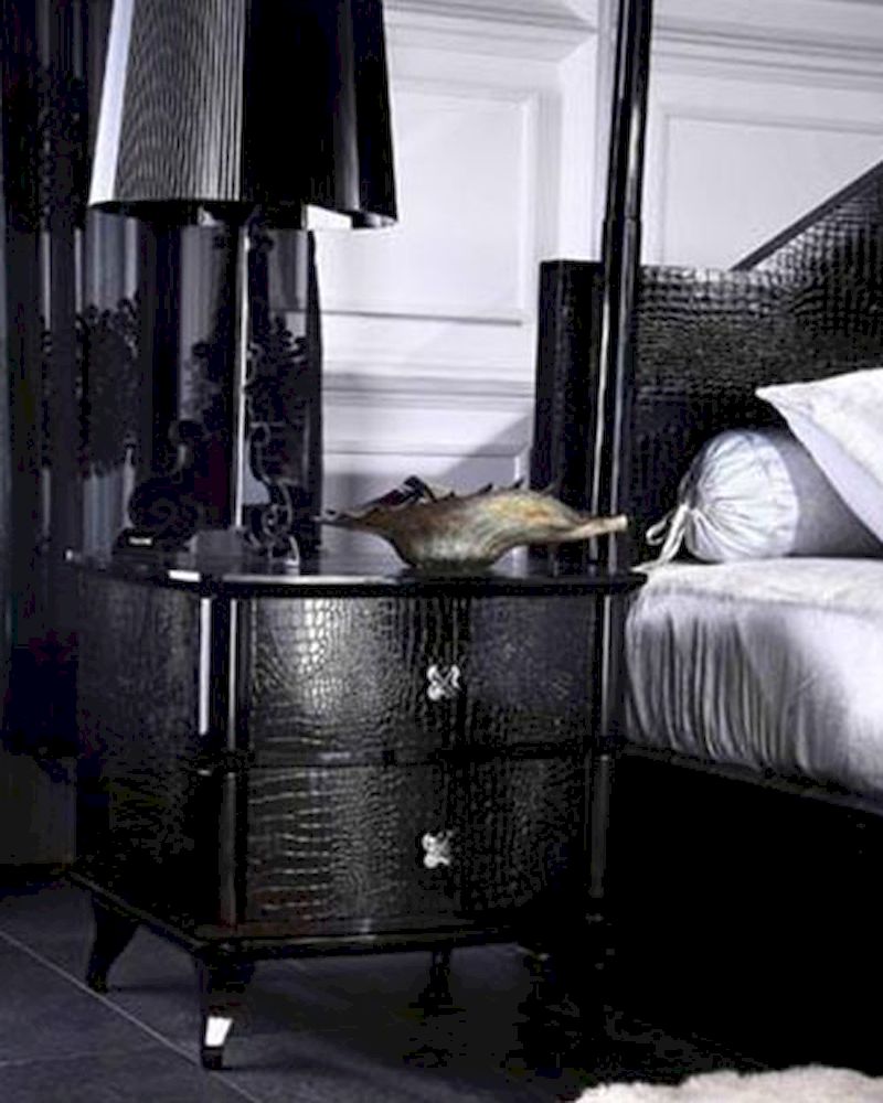 Black Crocodile Lacquer Nightstand 44B222NS