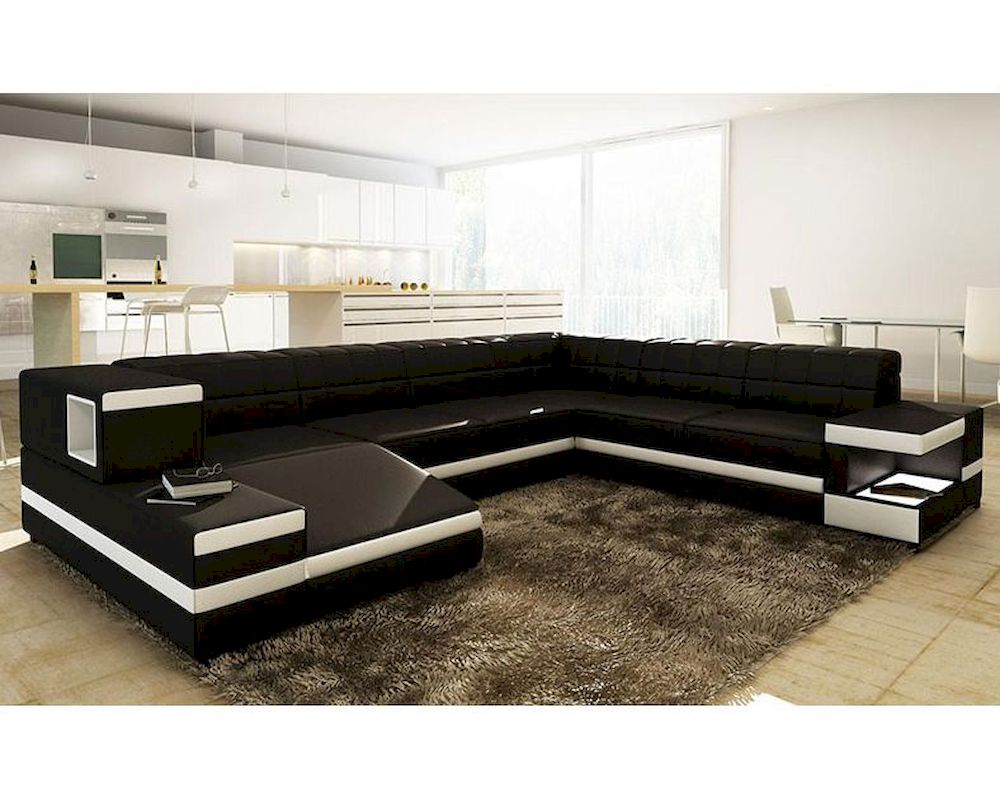 Black/ White Bonded Leather Sectional Sofa in Modern Style 44L6110