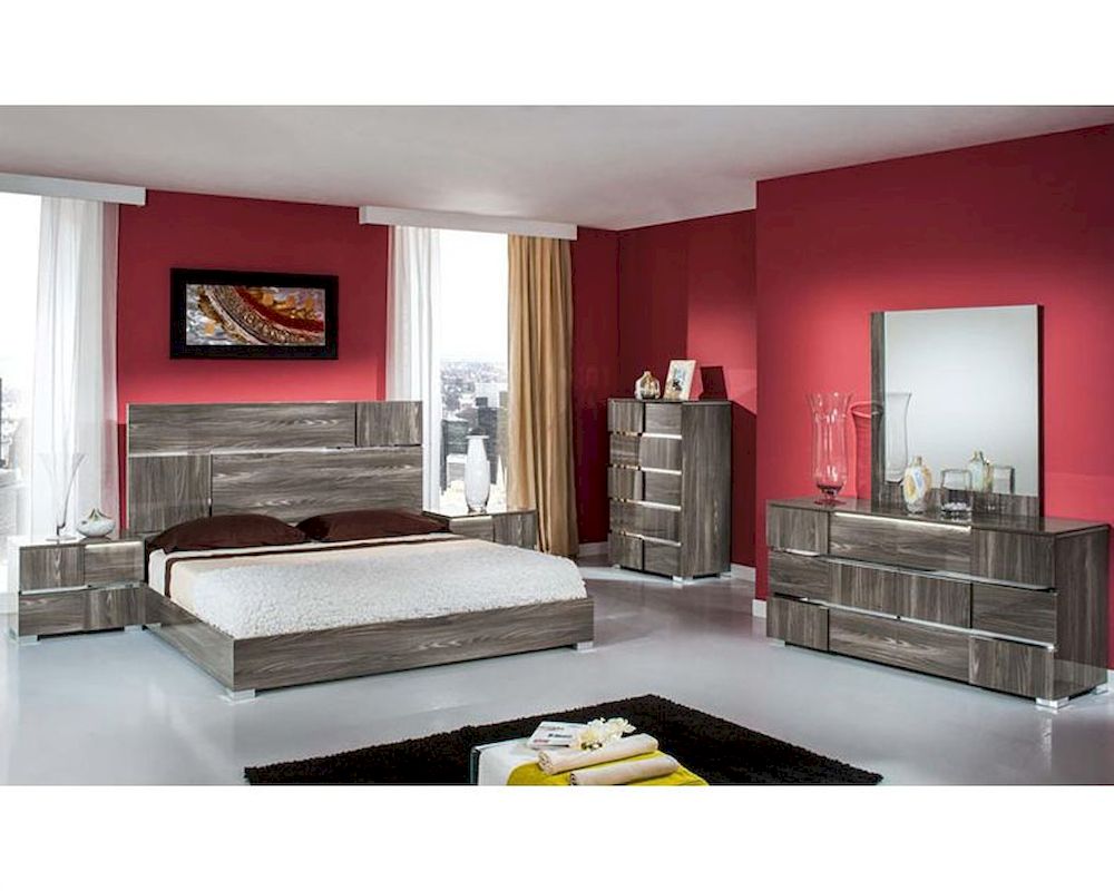 Contemporary Italian Bedroom Set in Grey Lacquer 44B108SET