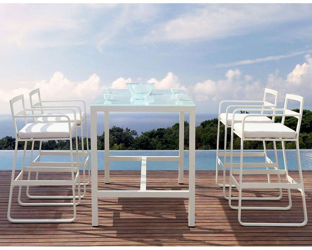 Contemporary Outdoor White Bar Table Set 44P207SET