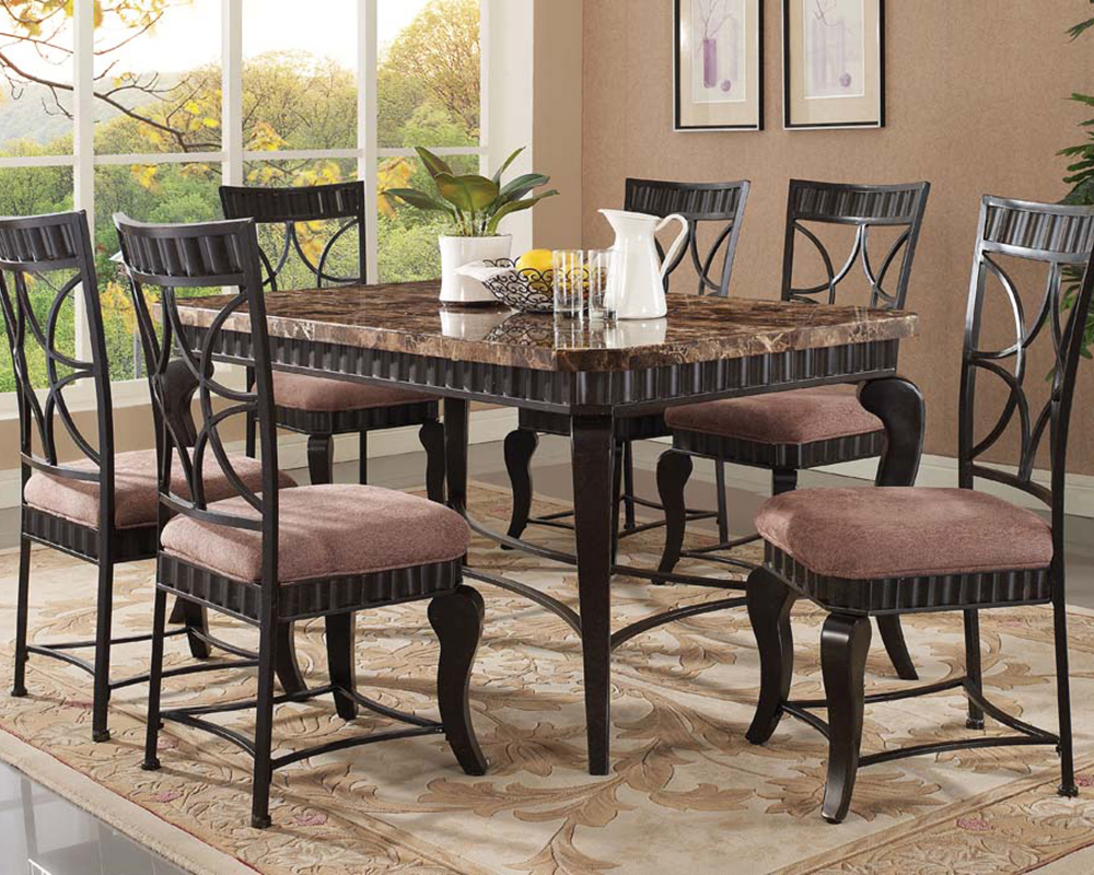 Dining Set w/ Brown Marble Top Table Galiana by Acme AC18289SET