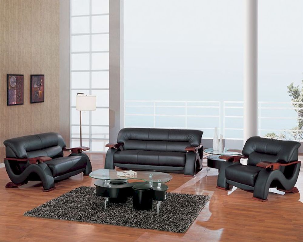 EuroDesign Modern Black Leather Living Room Set GF2033BL