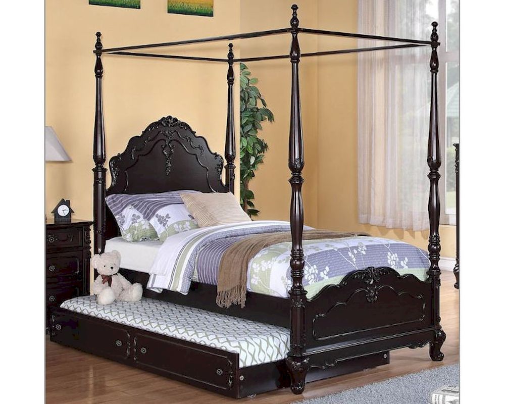 Homelegance Canopy Poster Bed Cinderella in Dark Cherry EL1386PNCBED
