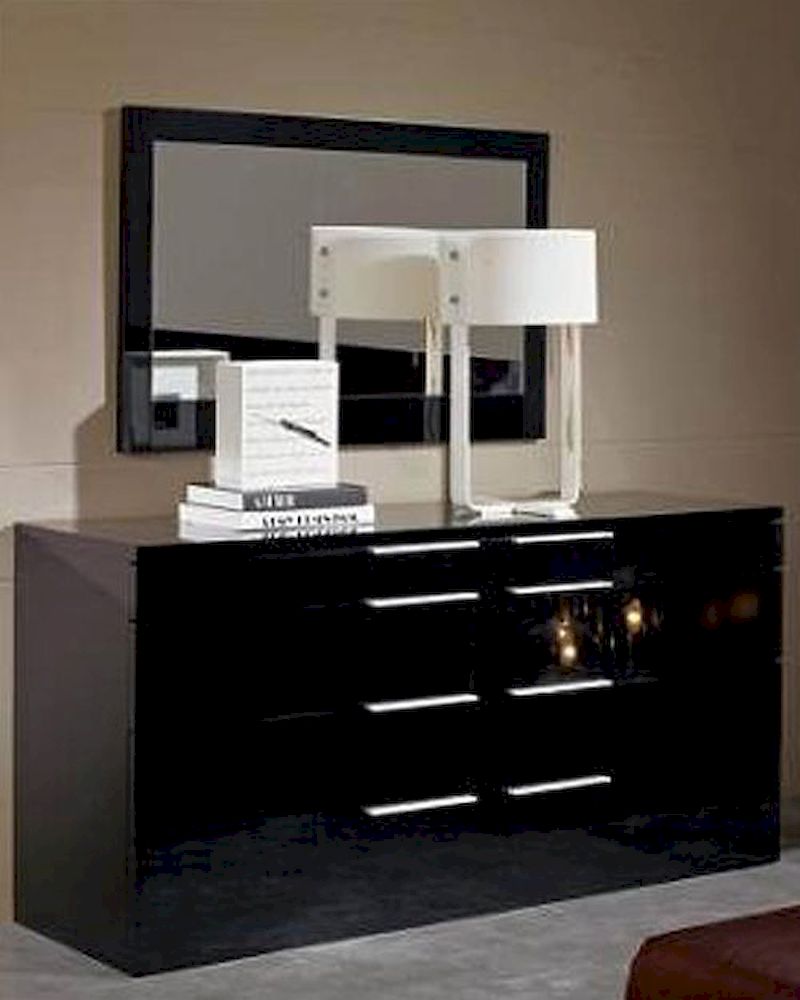 Modern Black Finish Dresser and Mirror Made in Italy 44B114B, image size:800x1000