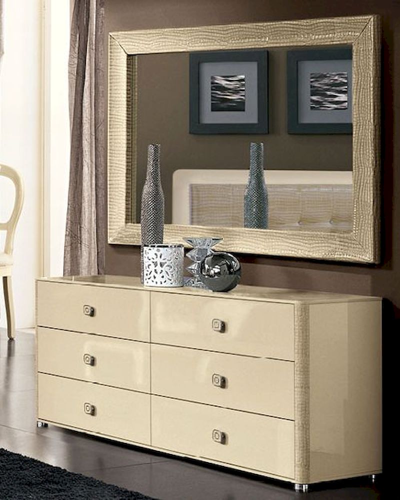 Modern Dresser and Mirror in Beige Finish Made in Italy 33B104