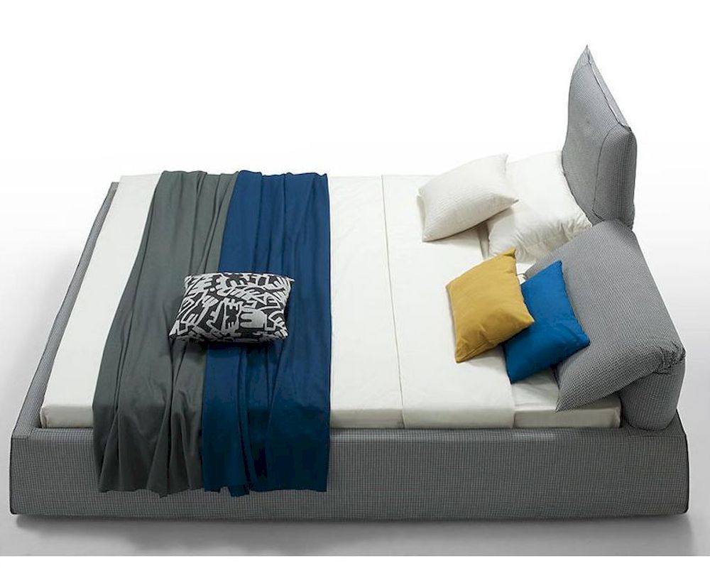 Modern Grey Fabric King Bed w/ Adjustable Headrests 44B184BD