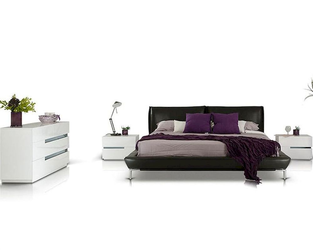 Modern Style Bedroom Set w/ Grey Leather Platform Bed 44B107SET