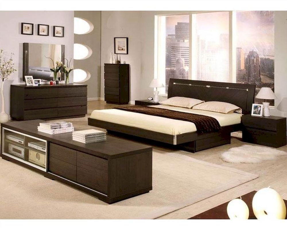 Modern Wenge Finish Storage Bedroom Set Made in Italy 44B4511