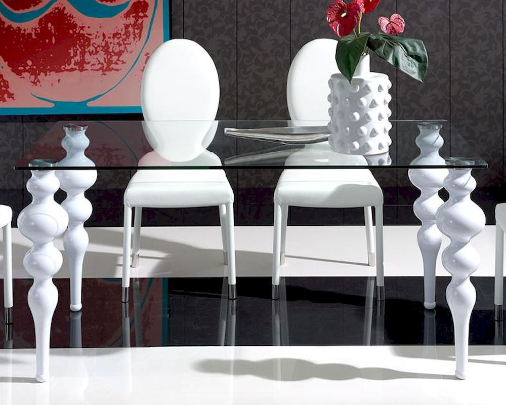 Modern White Glass Top Dining Table European Design Spain 33D212
