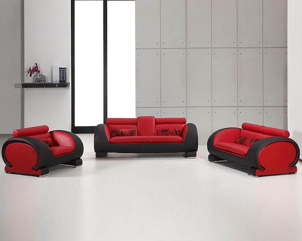 Red and Black Bonded Leather Sofa Set 44L2811RB
