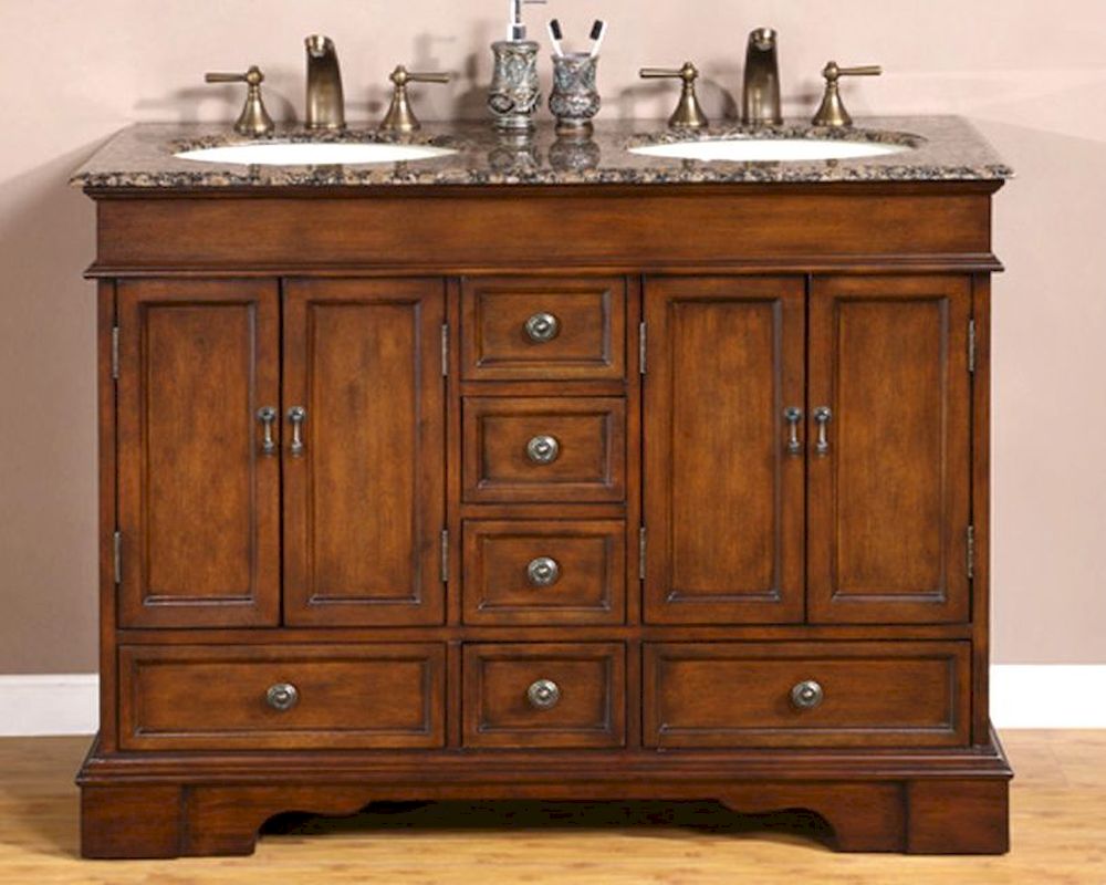 Silkroad 48" Double Bathroom Vanity Brown Granite Top