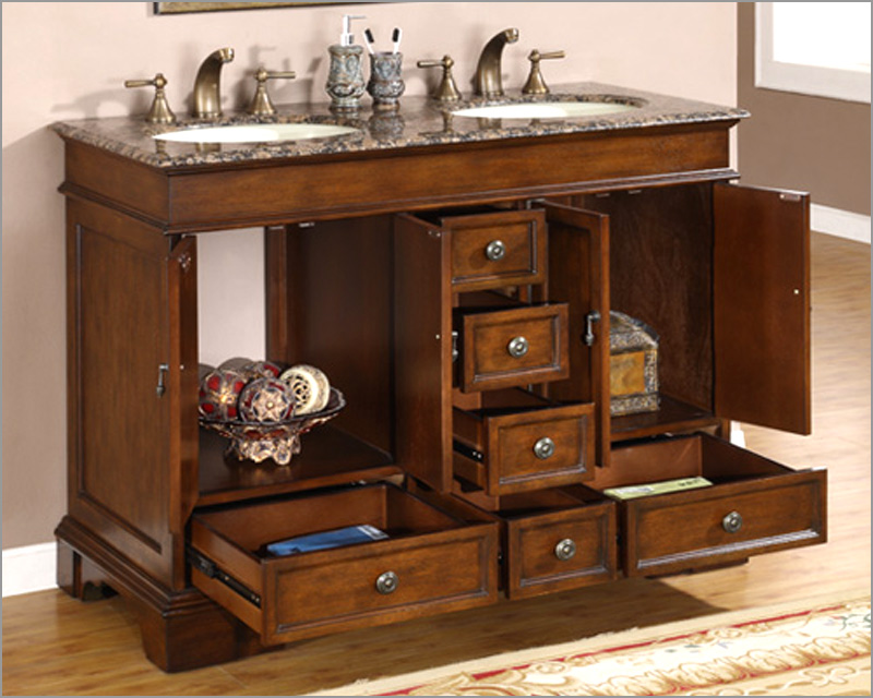 Silkroad 48" Double Bathroom Vanity Brown Granite Top