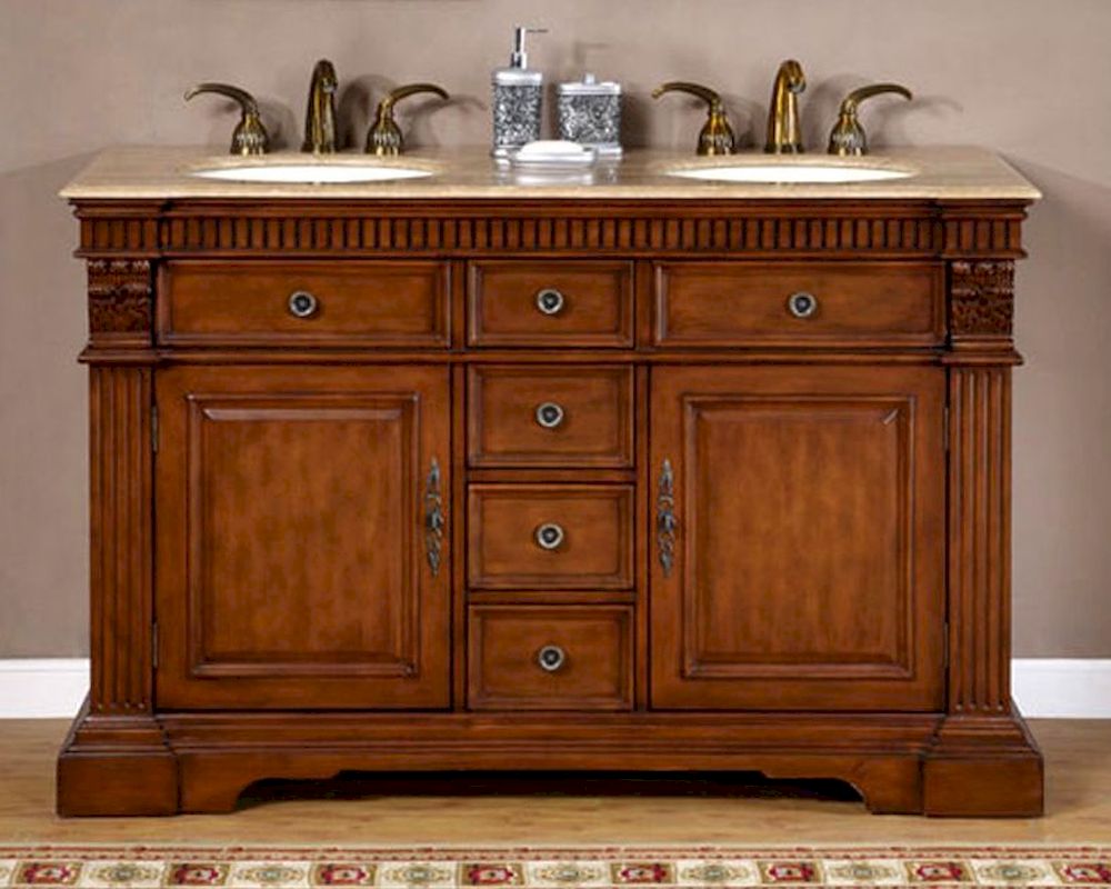 Silkroad 55" Double Bathroom Vanity Travertine Top
