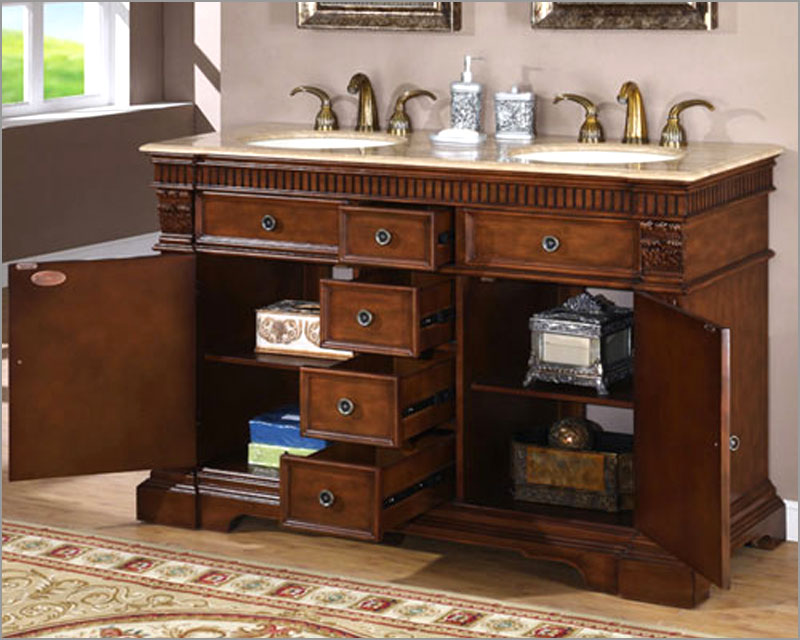 Silkroad 55" Double Bathroom Vanity Travertine Top