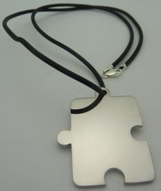 Autism Asymmetrical Puzzle Pendant Necklace Silver