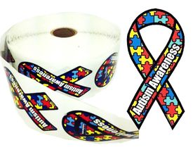 Autism Awareness Ribbon Stickers - 100 count