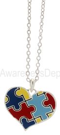 Autism Puzzle Piece Heart Pendant Necklace