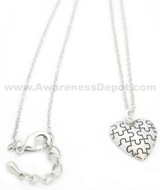 Autism Puzzle Piece Puff Heart Necklace