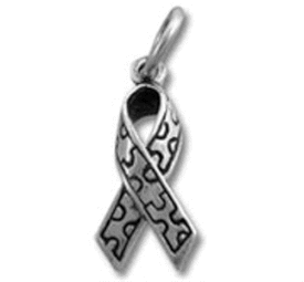 Autism Ribbon Puzzle Design Sterling Silver Charm