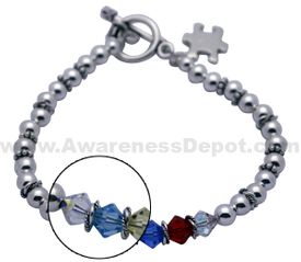 Autism Sterling Silver and Swarovski Crystal Charm Bracelet