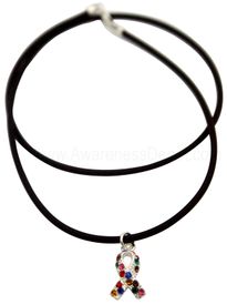 Autism Sterling Silver Swarovski Charm Rubber Necklace