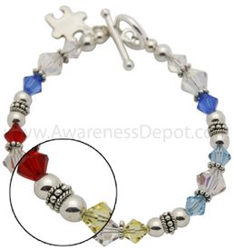 Autism Swarovski Crystal and Sterling Silver Bracelet