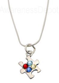 Autism Swarovski Puzzle Charm and Sterling Silver Necklace 26