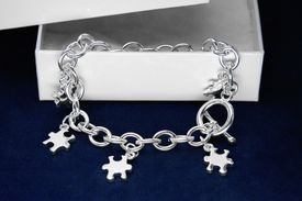 Silver Multi Puzzle Piece Autism Charm Bracelet