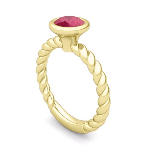 Bezel Set Solitaire Ruby Engagement Ring 18k Gold Rope Band 5mm