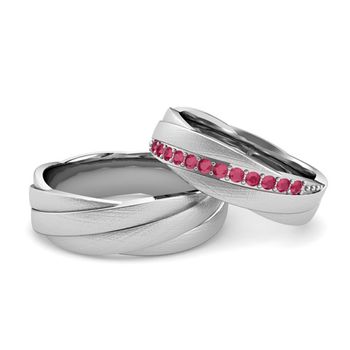 Matching Wedding Bands Ruby Rolling Wedding Ring in 14k Gold