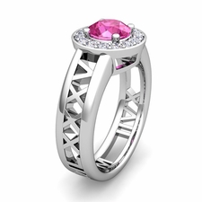 Build Roman Numeral Halo Engagement Ring with Diamond and Gemstone